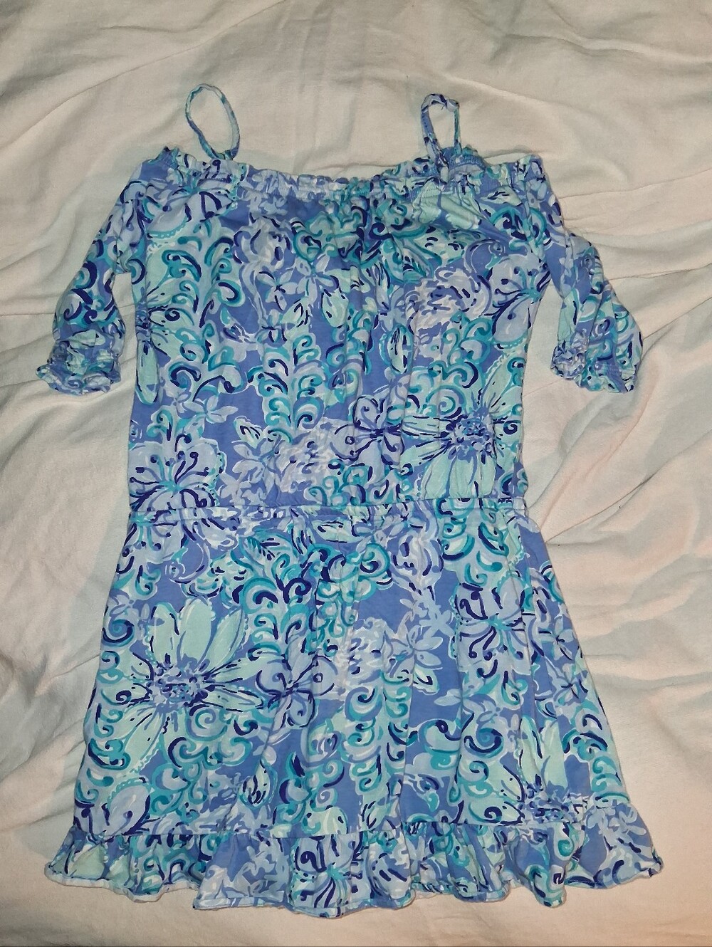 Blue Floral Off-Shoulder Summer Dress